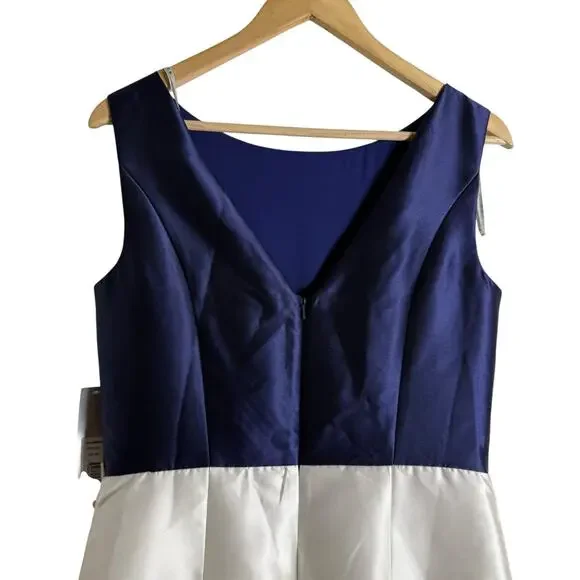 Kay Unger Hailey Colorblock Sleeveless 3D Bow Side Slit Navy Ivory Dress Size 10 - Picture 11 of 15